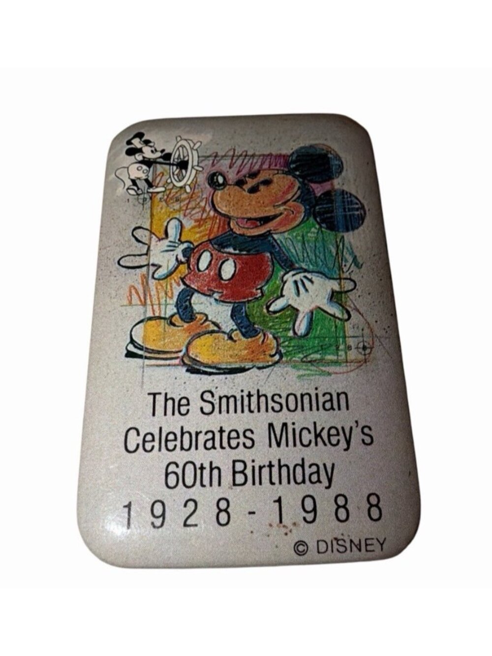 1988 Smithsonian Celebrates Mouse 60th Birthday Vintage Pinback Button